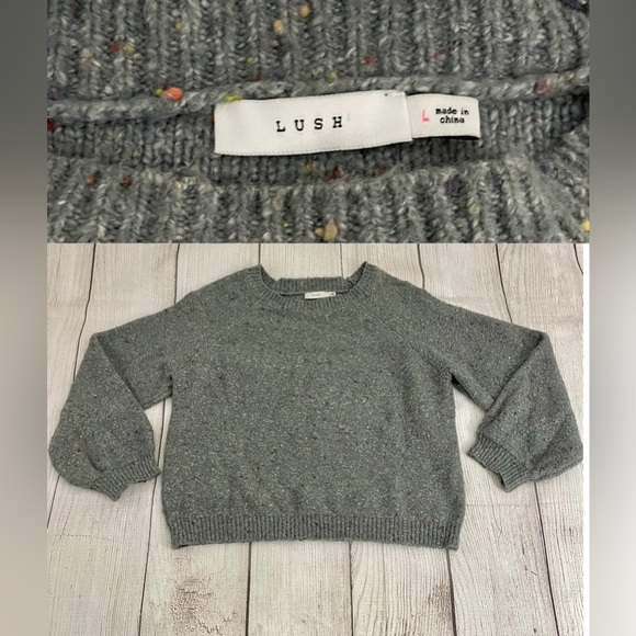 Lush Sweaters - LUSH Women's Cozy Gray Speckled Crewneck Sweater With Balloon Sleeves Size Large